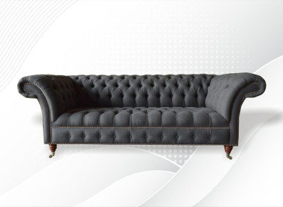 Chesterfield 3 Sitz Textil Dunkelgrau Modern Design Couchen Sofa Möbel Designer